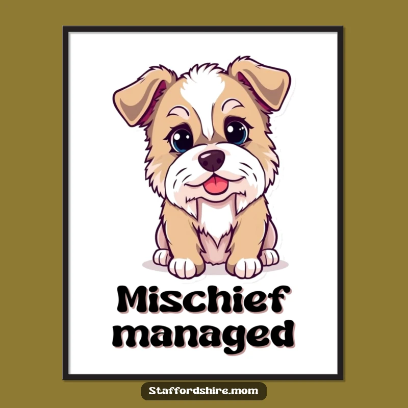 Funny Kawaii Staffordshire Dog Poster - Mischievous Pup Art for Your Wall