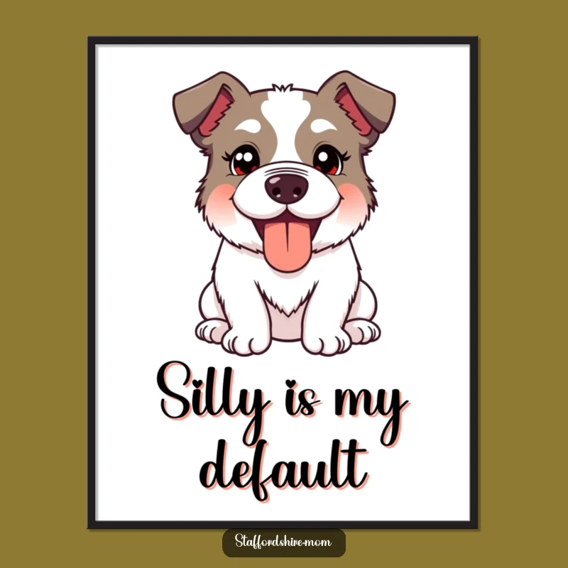 Funny Kawaii Staffordshire Dog Poster: Decorate With Silly Smiles and Happy Panting!