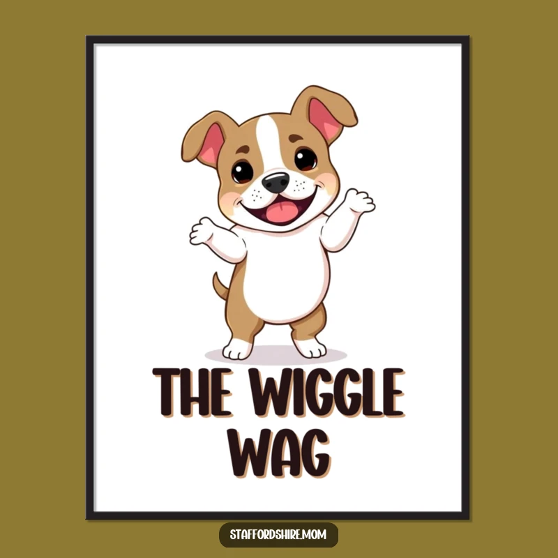 Funny Staffordshire Bull Terrier Dance Poster - Floppy Eared Dog Wall Art Gift