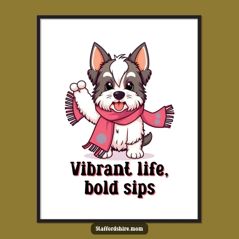 Funny Staffordshire Scarf Wave Poster - Energetic Wall Art Gift