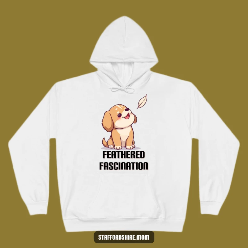 Funny Dog Hoodie: Solid build dog finds feather amusing, cozy and hilarious gift.