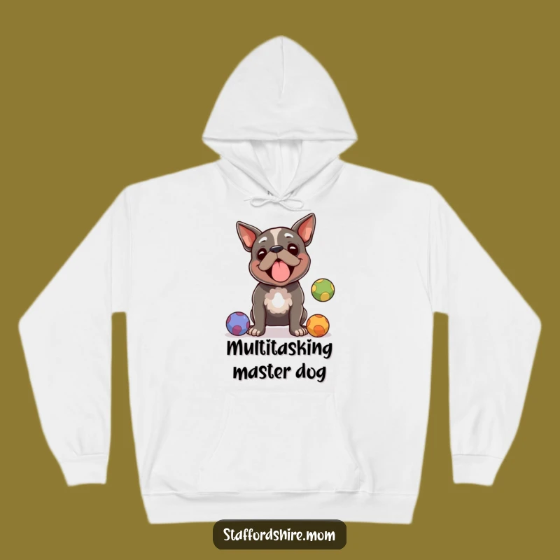 Cozy Funny Staffy Juggling Hoodie: Staffy's Skillful Fun, Ultimate Warm Humorous Gift