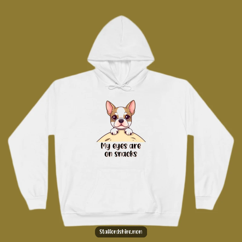 Cozy Funny Staffordshire Terrier Hoodie: Bright-Eyed Peeker, Warm Dog Lover Gift