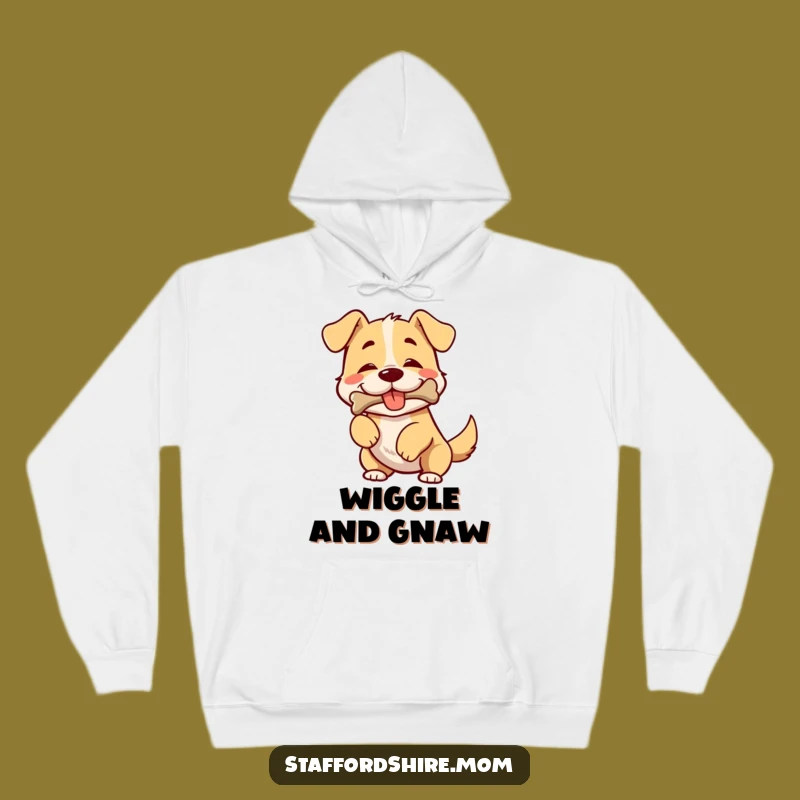 Funny Dog Hoodie: Broad-chested pup wiggles with bone, cozy and hilarious gift.