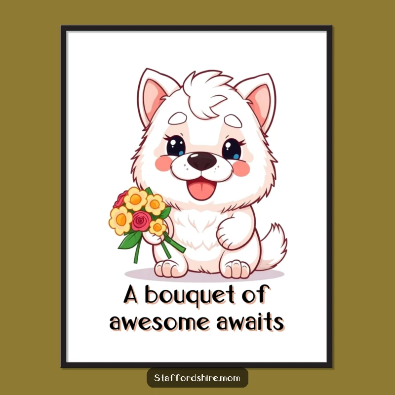Free Printable Wall Art: Kawaii Staffordshire Grin, Floral Bouquet, Funny Downloadable Decor