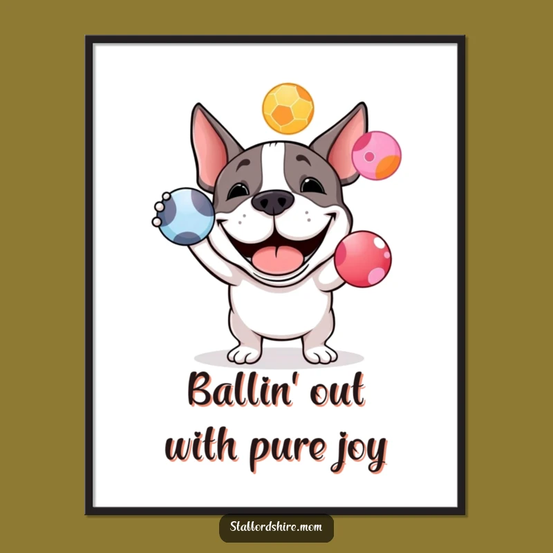 Free Printable Wall Art: Juggling Staffy Fun, Downloadable Playful Decor