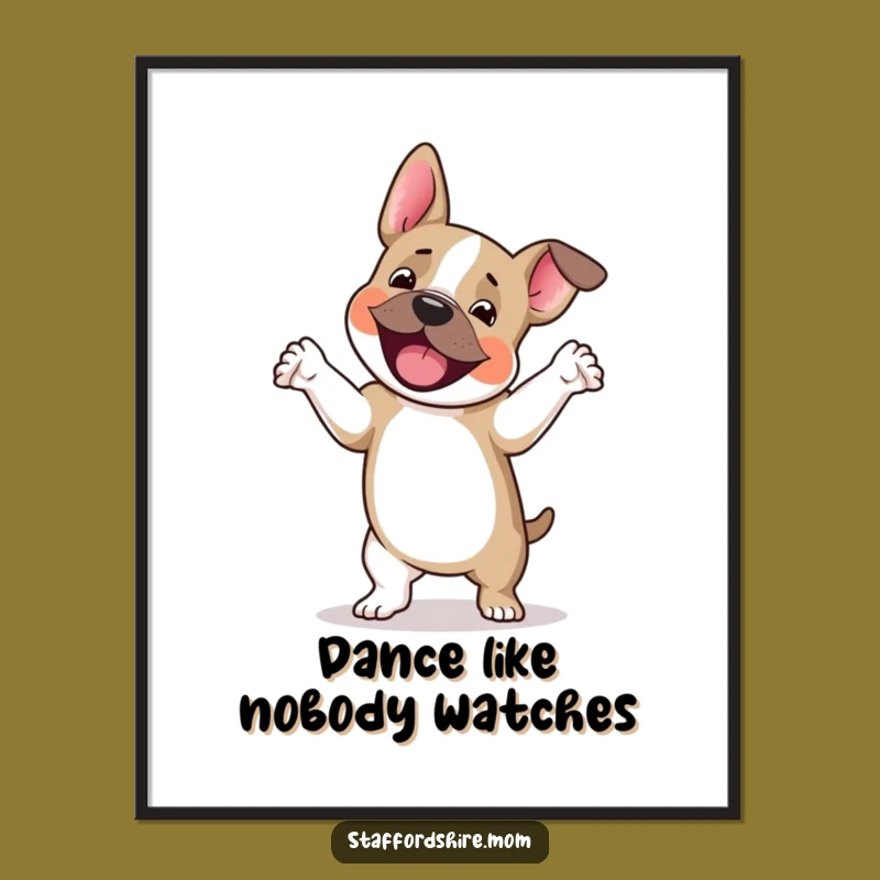 Free Printable Staffy Wall Art: Funny Dancing Dog Downloadable Decor