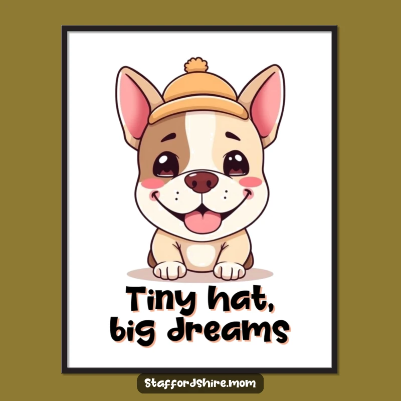 Free Printable Kawaii Staffy Wall Art: Funny Hat Dog Downloadable Decor