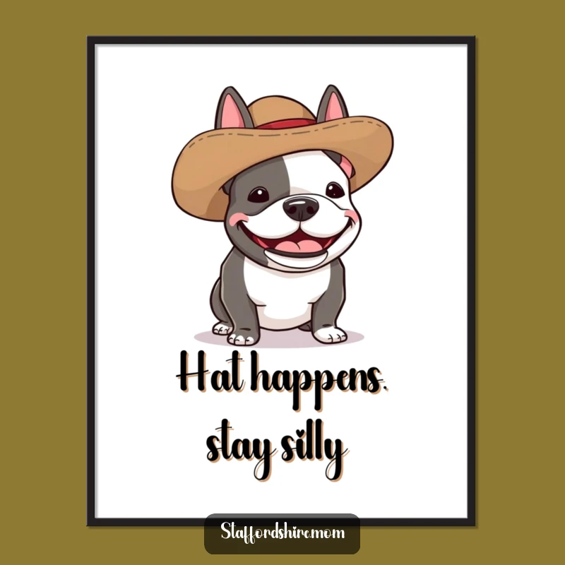Free Printable Silly Hat Staffy Wall Art - Funny Dog Downloadable Decor