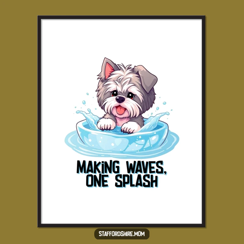 Free Printable Staffy Wall Art: Pool Splash Decor, Funny Downloadable Art