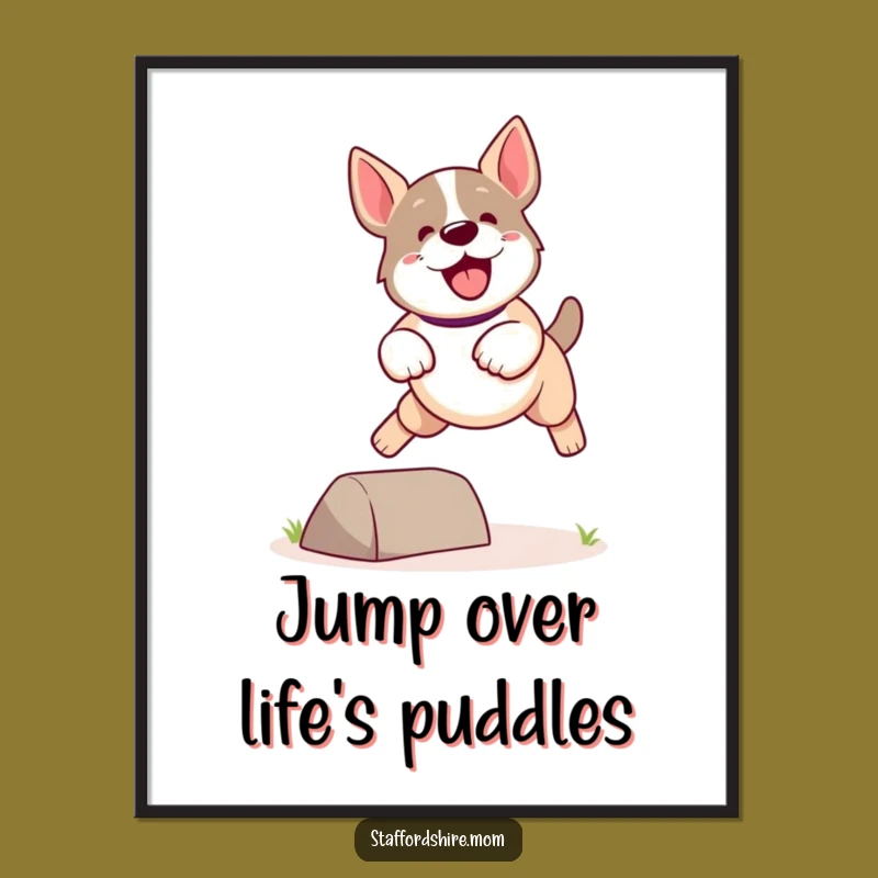 Free Printable Wall Art: Action Kawaii Staffordshire Dog Leap for Funny Downloadable Decor