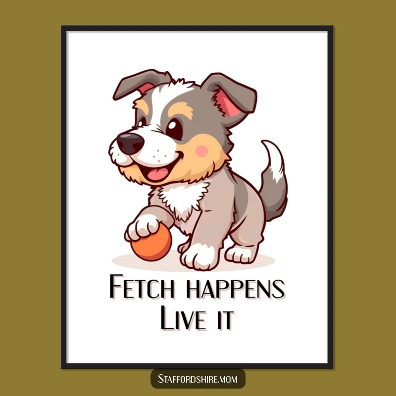 Funny Free Printable Wall Art: Staffordshire Playing Fetch, Playful Dog Downloadable Art Print