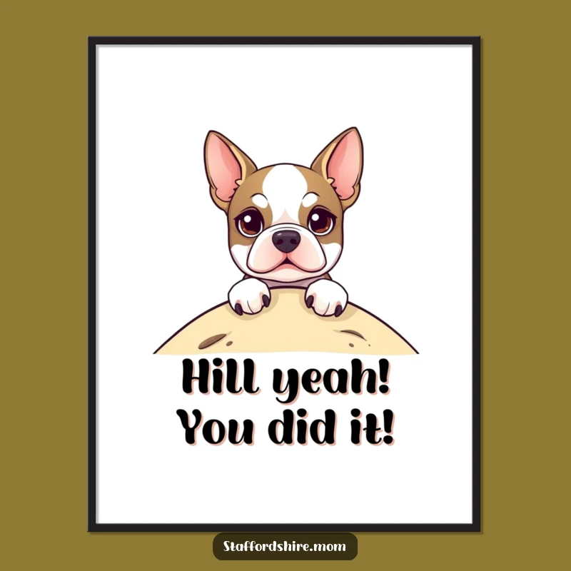 Free Printable Staffordshire Terrier Wall Art - Funny Dog Peeking Over Hill Downloadable Decor