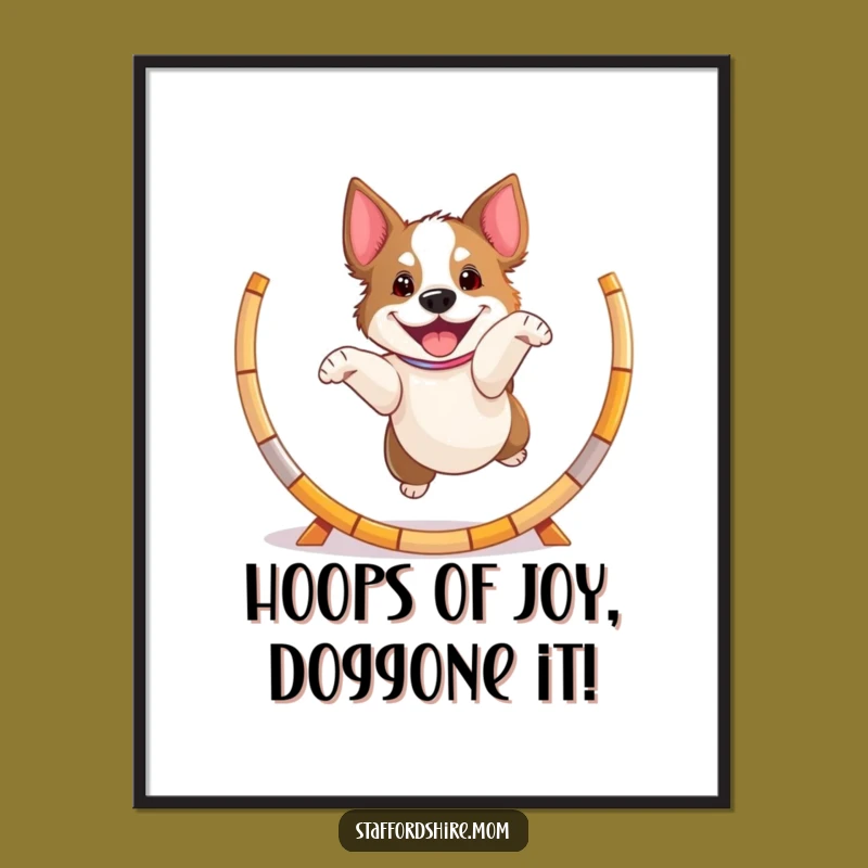 Funny Free Printable Wall Art: Playful Staffy Hoop Jumps Decor