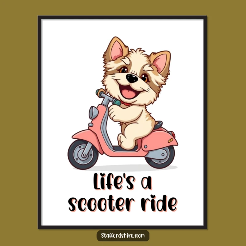 Funny Free Printable Wall Art: Staffordshire on Scooter, Giggling Dog Downloadable Decor