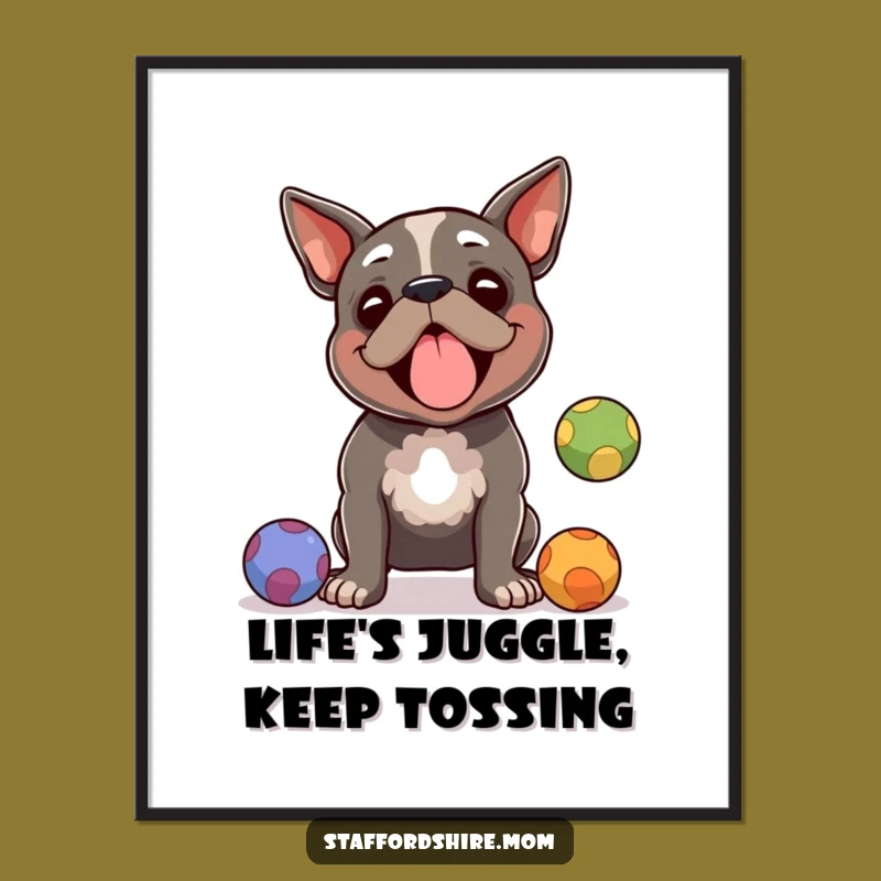 Free Printable Staffy Wall Art: Funny Juggling Dog Downloadable Decor