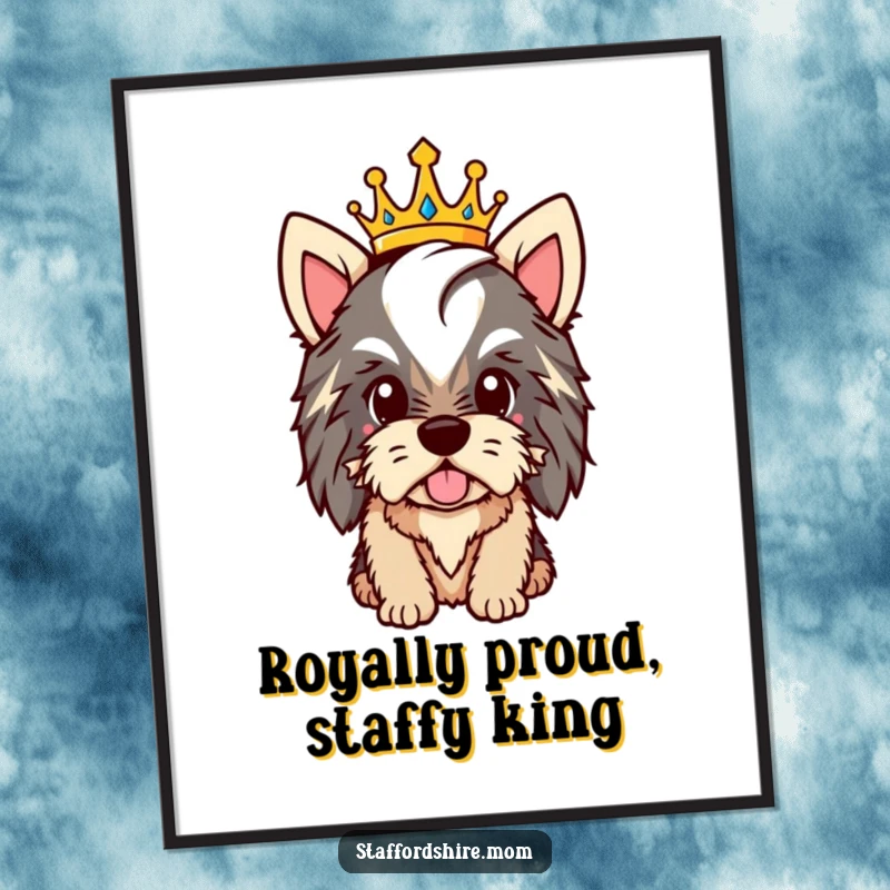 Funny Free Printable Wall Art: A staffordshire wearing a tiny crown beaming with pride, exuding a humorous sense of royalty.