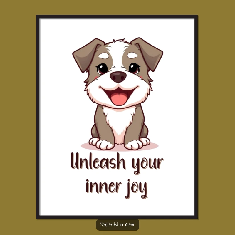 Free Printable Wall Art: Cute Kawaii Staffordshire Dog Smile for Funny Downloadable Home Decor