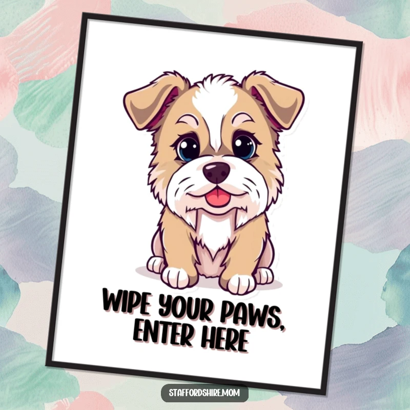Funny Free Printable Wall Art: Kawaii Staffordshire Dog with a sly look, ready to sneak some treats, unique decor