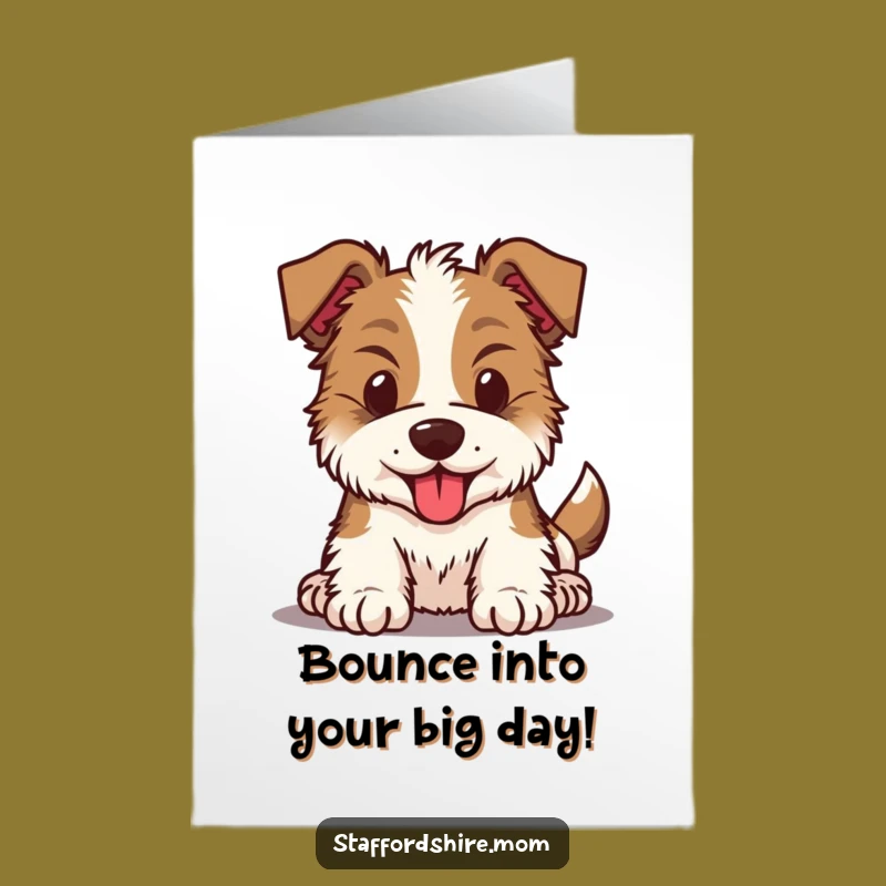 Free Printable Kawaii Staffy Birthday Card: Bouncy Dog Fun, Hilarious Digital Greeting!