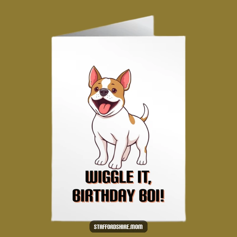 Free Printable Birthday Card: Excited Staffy Tail Wag for a Laughable Downloadable Gift