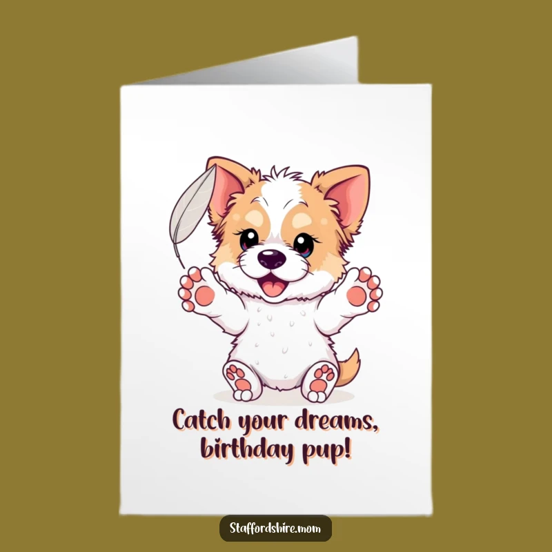 Free Printable Birthday Card: Feather Catcher Dog, Gentle Staffordshire Gift