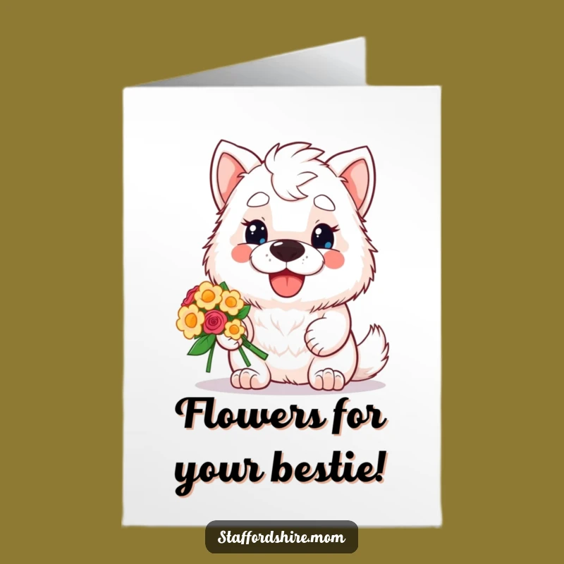Free Printable Birthday Card: Kawaii Staffordshire Grin, Funny Flower Bouquet Gift