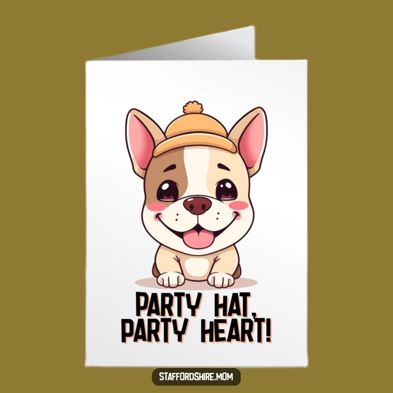 Free Printable Birthday Kawaii Staffy Card: Funny Hat Dog Downloadable Gift