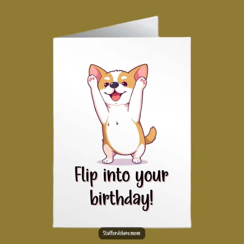 Free Printable Kawaii Staffy Birthday Card: Somersault Dog Fun, Hilarious Digital Greeting!