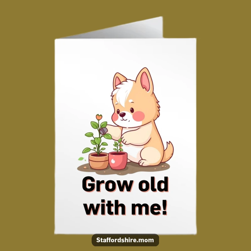 Free Printable Birthday Card: Rosy Staffordshire Watering Plant, Funny Grow Gift