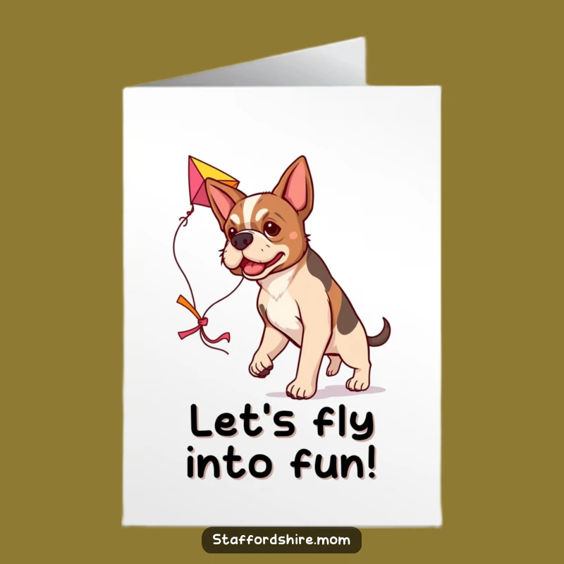 Free Staffy Birthday Card: Determined Dog Flies High DIY Gift