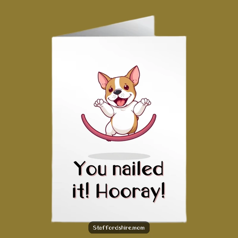 Free Printable Congrats Card: Agile Staffy Dog's Hoop Jump for Your Big Achievement