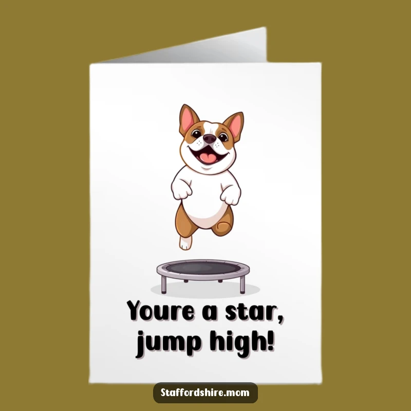 Free Printable Congrats Card: Bouncing Staffy Celebration, Hilarious Downloadable Gift
