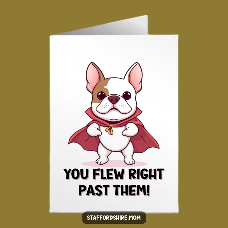 Free Printable Congrats Card: Flying Staffy Celebrates!