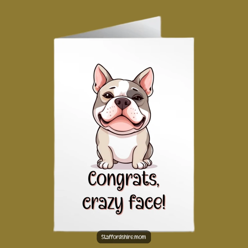 Free Printable Congratulations Card: Silly Face Bull Terrier - Downloadable Joyful Greeting