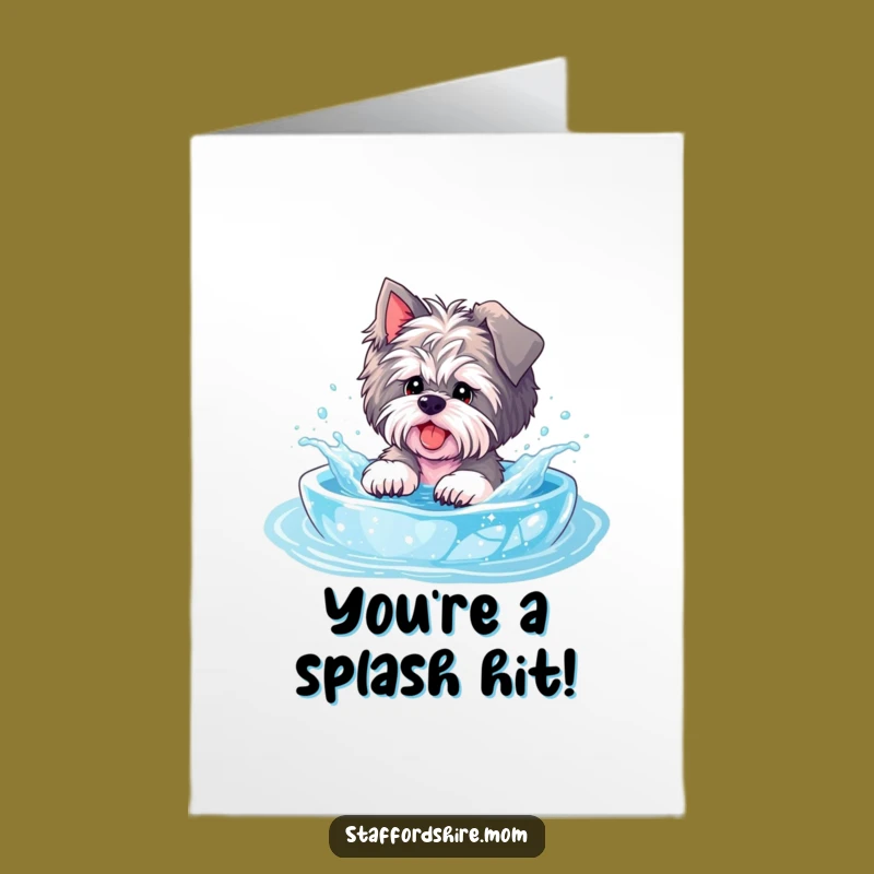 Free Printable Staffy Congrats Card: Pool Splash, Funny Dog, Downloadable Celebration