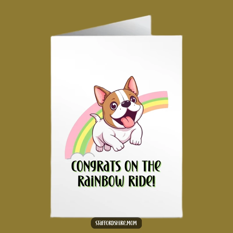 Free Printable Staffy Rainbow Slide Congrats Card - Joyful Dog Downloadable Gift