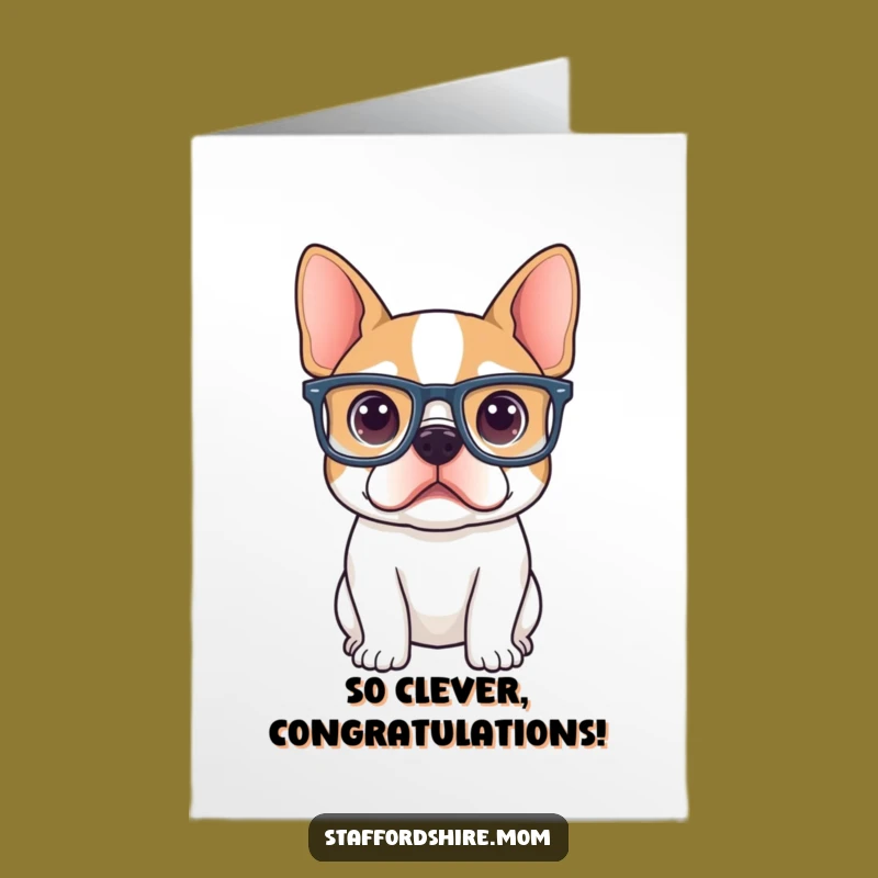 Free Printable Congrats Staffy Card: Curious Glasses Funny Downloadable Gift