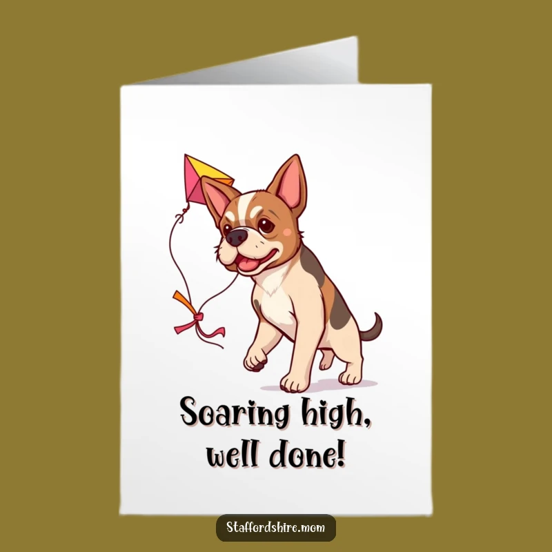 Free Printable Congrats Card: Determined Staffy Soars with Kite