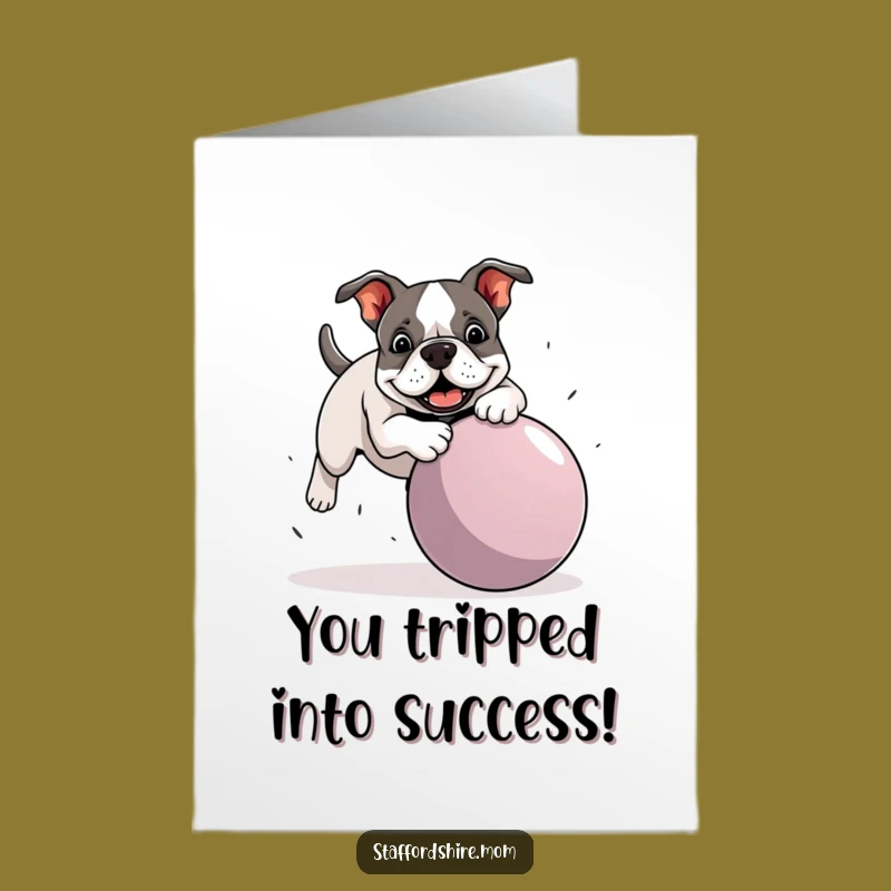 Free Printable Congrats Card: Staffy's Playful Ball Tumble!
