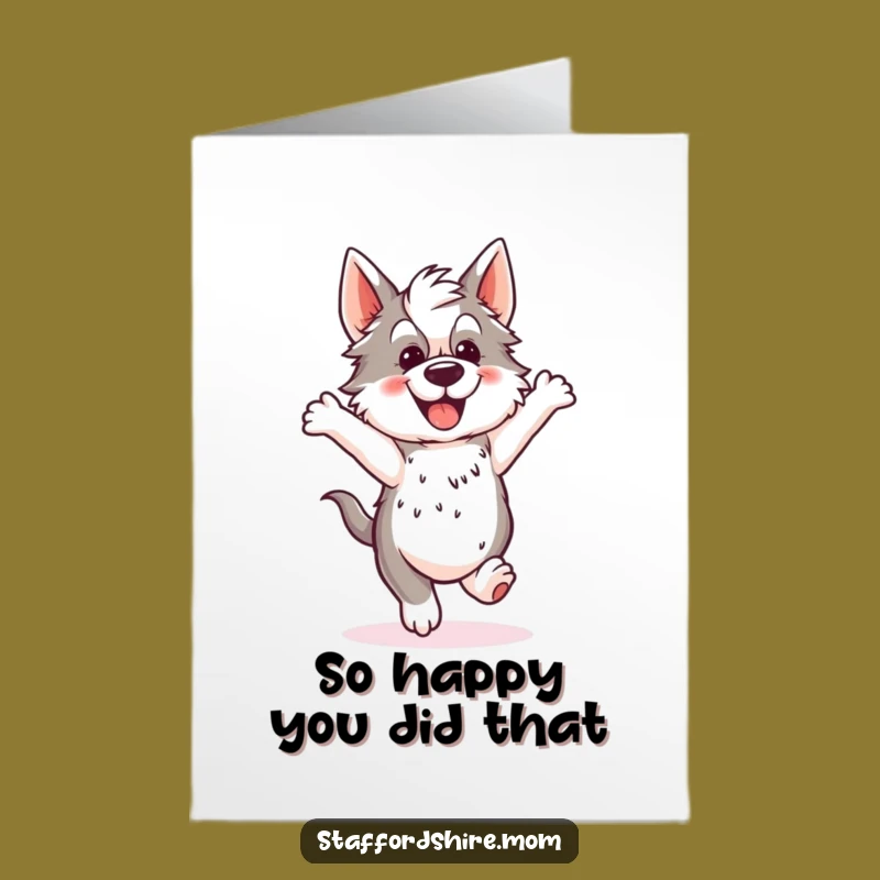 Free Printable Excited Staffordshire Hopping Thank You Card - Funny Dog Downloadable Gift
