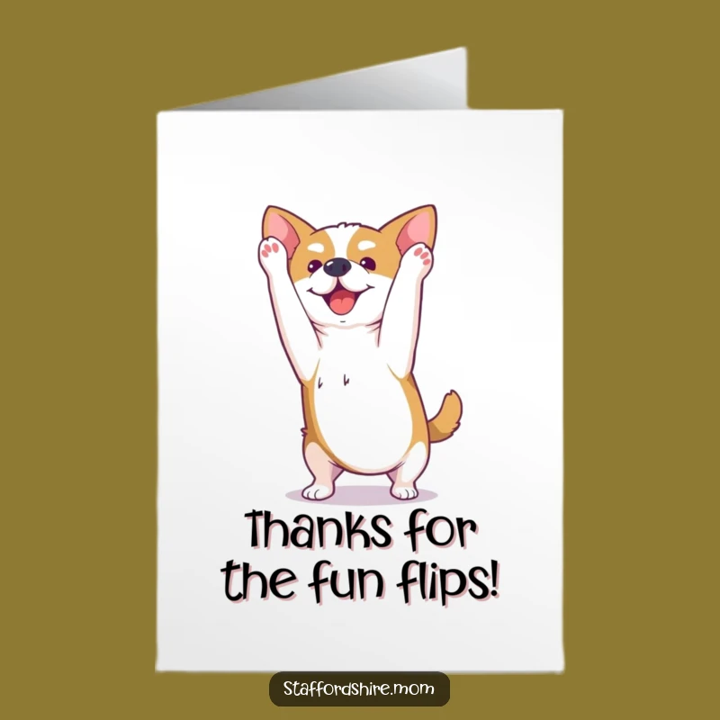 Free Printable Kawaii Staffy Thank You Card: Somersault Dog Thanks, Heartfelt Digital!