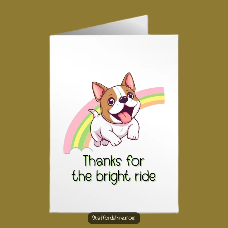 Free Printable Staffy Rainbow Slide Thank You Card - Fun Dog Downloadable Gift