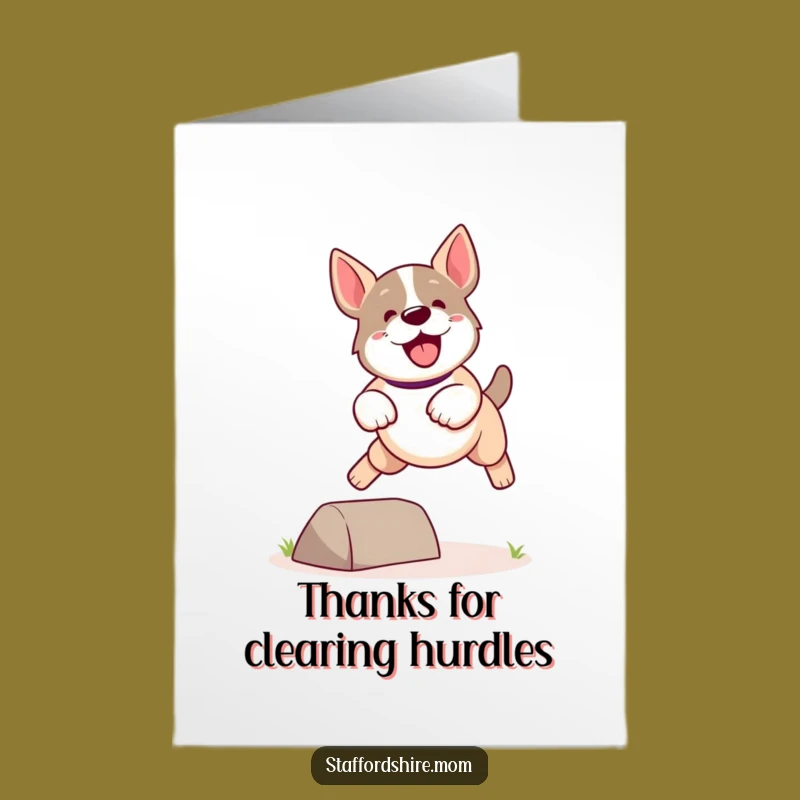Free Printable Thank You Card: Dynamic Kawaii Staffordshire Dog Leap for a Cheerful Downloadable Gift