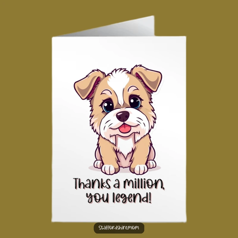 Free Printable Thank You Card: Grateful Kawaii Staffordshire Dog, Funny Downloadable Appreciation Gift