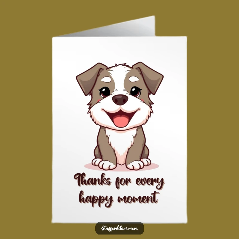 Free Printable Thank You Card: Grateful Kawaii Staffordshire Dog Smile for a Kind Downloadable Gift