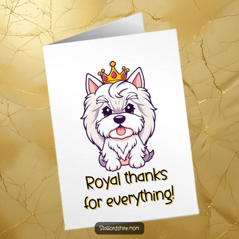 Funny Free Printable Thank You Card: Cute Staffordshire with a small crown looking regal, a downloadable, classy thank you.