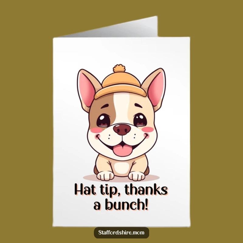 Free Printable Thank You Kawaii Staffy Card: Cute Hat Dog Downloadable Gift