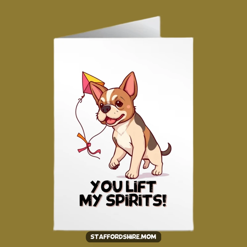 Thank You Card: Determined Staffy Carries Kite Free Printable
