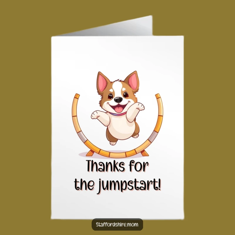 Thank You Card: Playful Staffy Jumps Free Printable